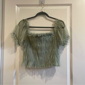sage green ruffle top